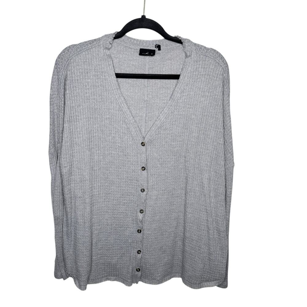 OUT FROM UNDER / Jojo light gray waffle knit v-neck button up oversized shirt /M